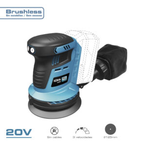 LIJADORA EXCENTRICA 20 V BRUSHLESS (SIN BATERÍA NI CARGADOR) 13x30x15cm