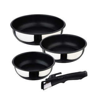 SET 3 SARTENES ACERO INOXIDABLE CLICK & COOK Ø18 / Ø20 / Ø24 cm