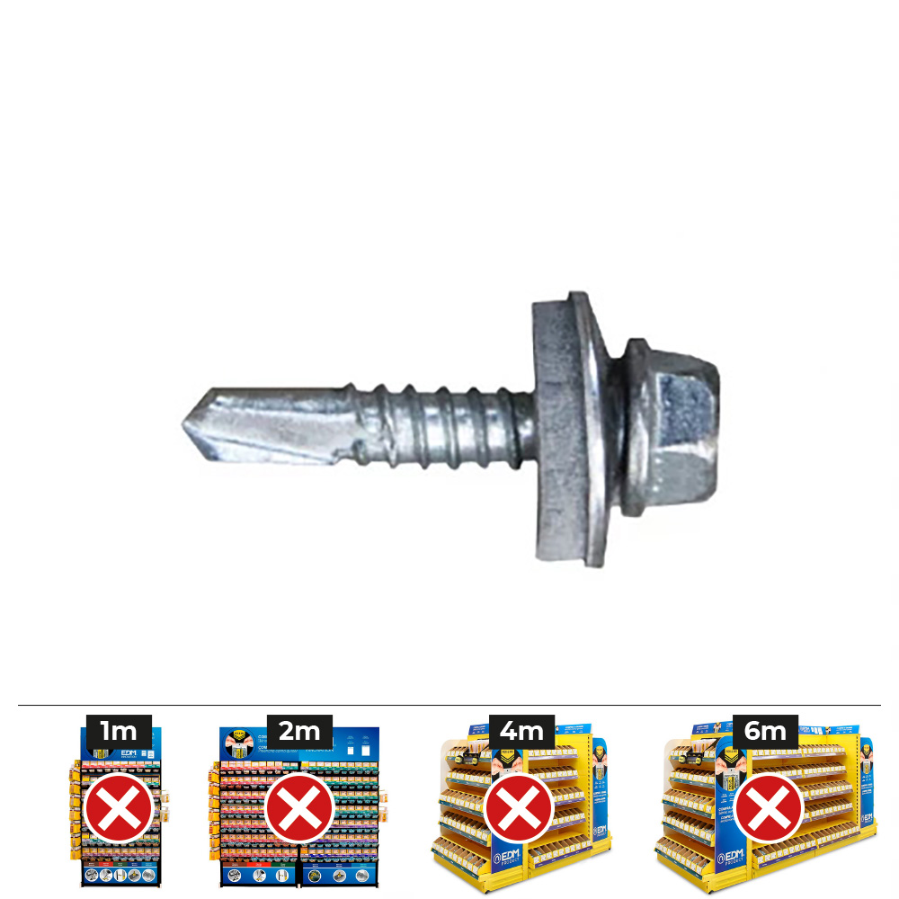 CAJA 500 UDS. TORNILLO 7301 PUNTA BROCA CABEZA HEXAGONAL Ø 5,5 x 38 mm. ARANDELA DE EPDM Ø16 CINCADO