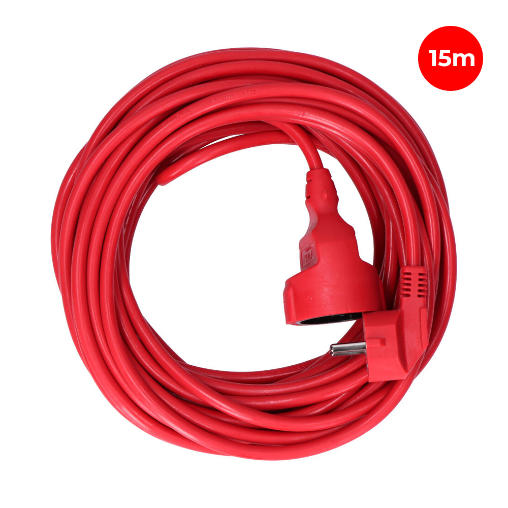 PROLONGADOR CON 1 TOMA 2P+T, 16A 250V~ 15 m DE CABLE H05VV-F 3G1,5mm², ROJO