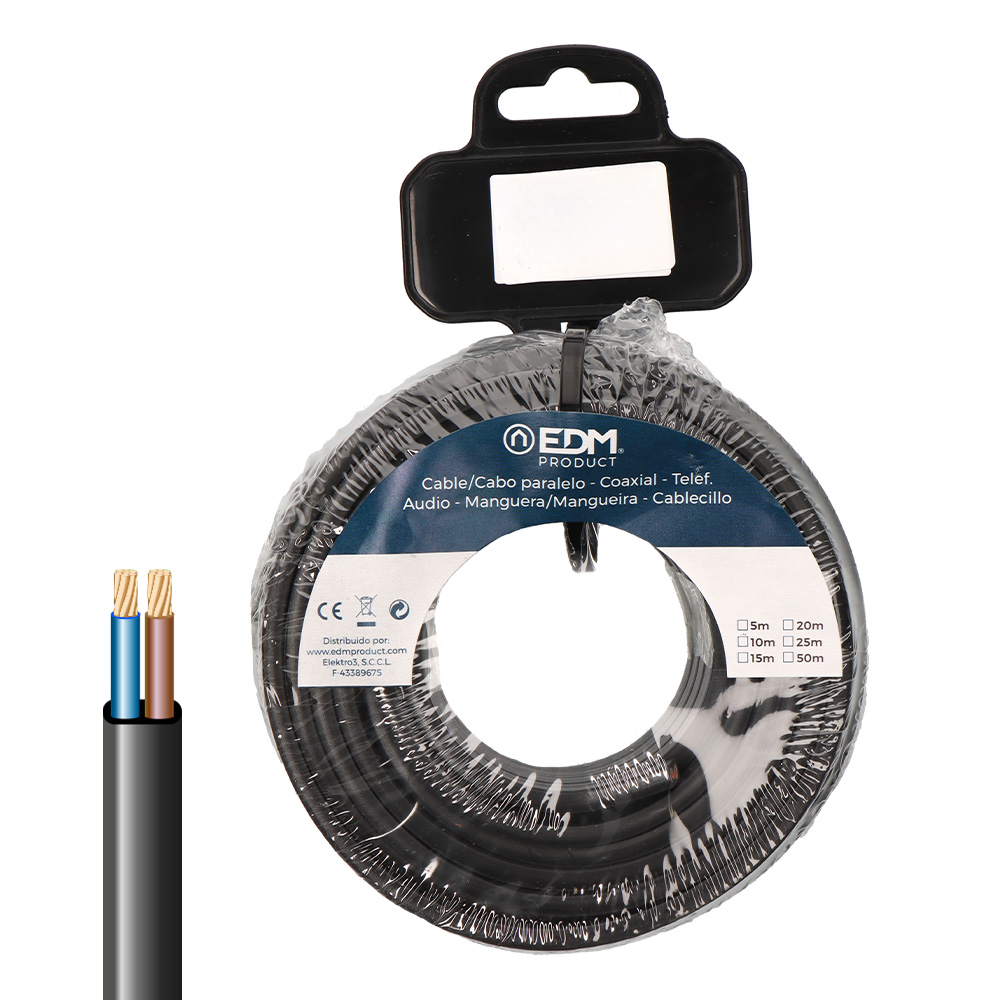 CARRETE CABLE PARALELO PLANO VVK(H2) 06/1KV 2 x 2,50 mm² NEGRA, 20 m