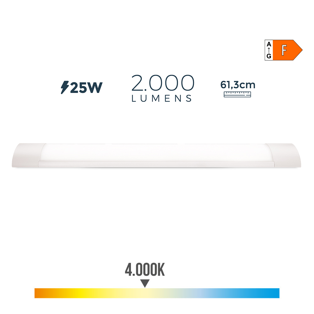 REGLETA LED 25 W 4000 K LUZ DIA 2000 lm 61.3 x 3 x 12 cm