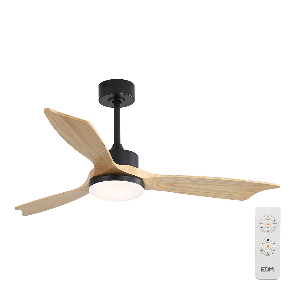 VENTILADOR DE TECHO MODELO BÁLTICO CON 3 ASPAS DE MADERA Ø132cm LUZ LED 3000/4000/6000K, 3CCT, POTENCIA: 20 W, COLOR NEGRO