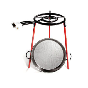 SET PAELLERA PULIDA Ø46 cm CON TRIPODE Y QUEMADOR DE GAS 400 mm