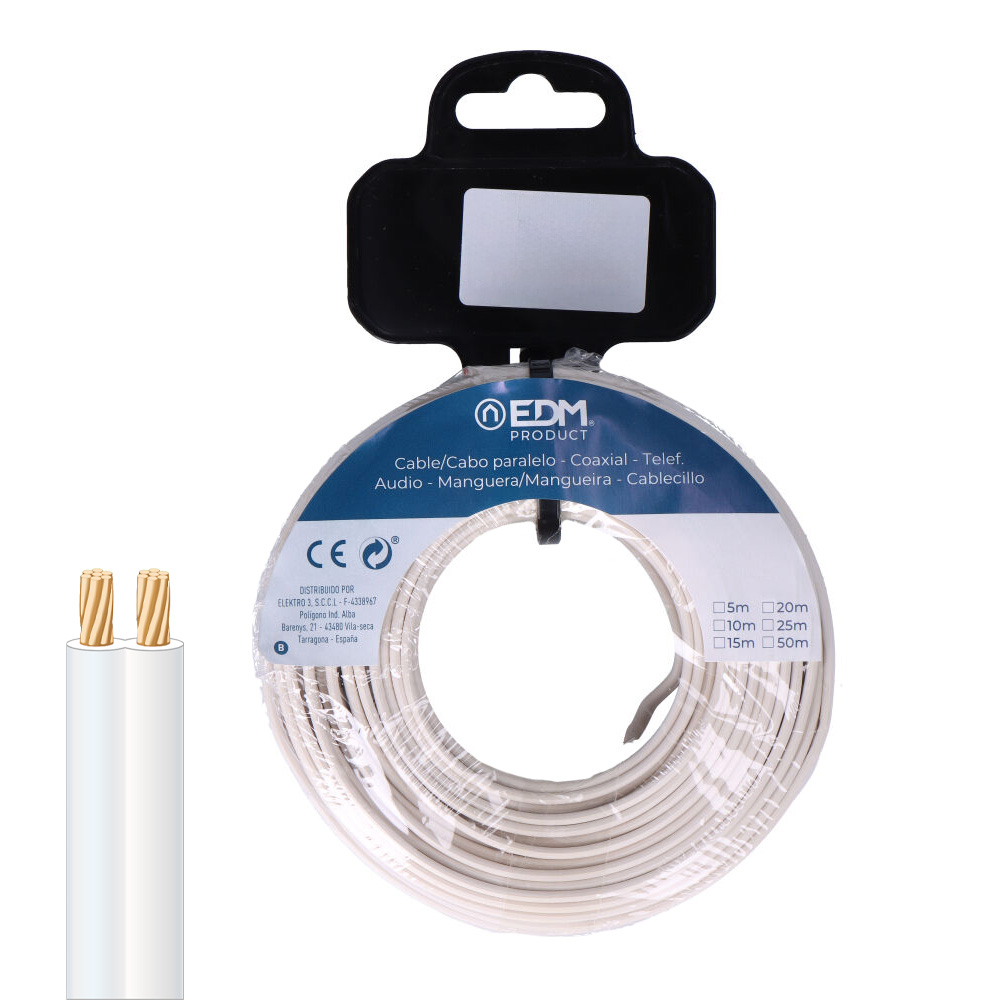 CARRETE CABLE PARALELO 2x2,50 mm² BLANCO "AUDIO" 10 m