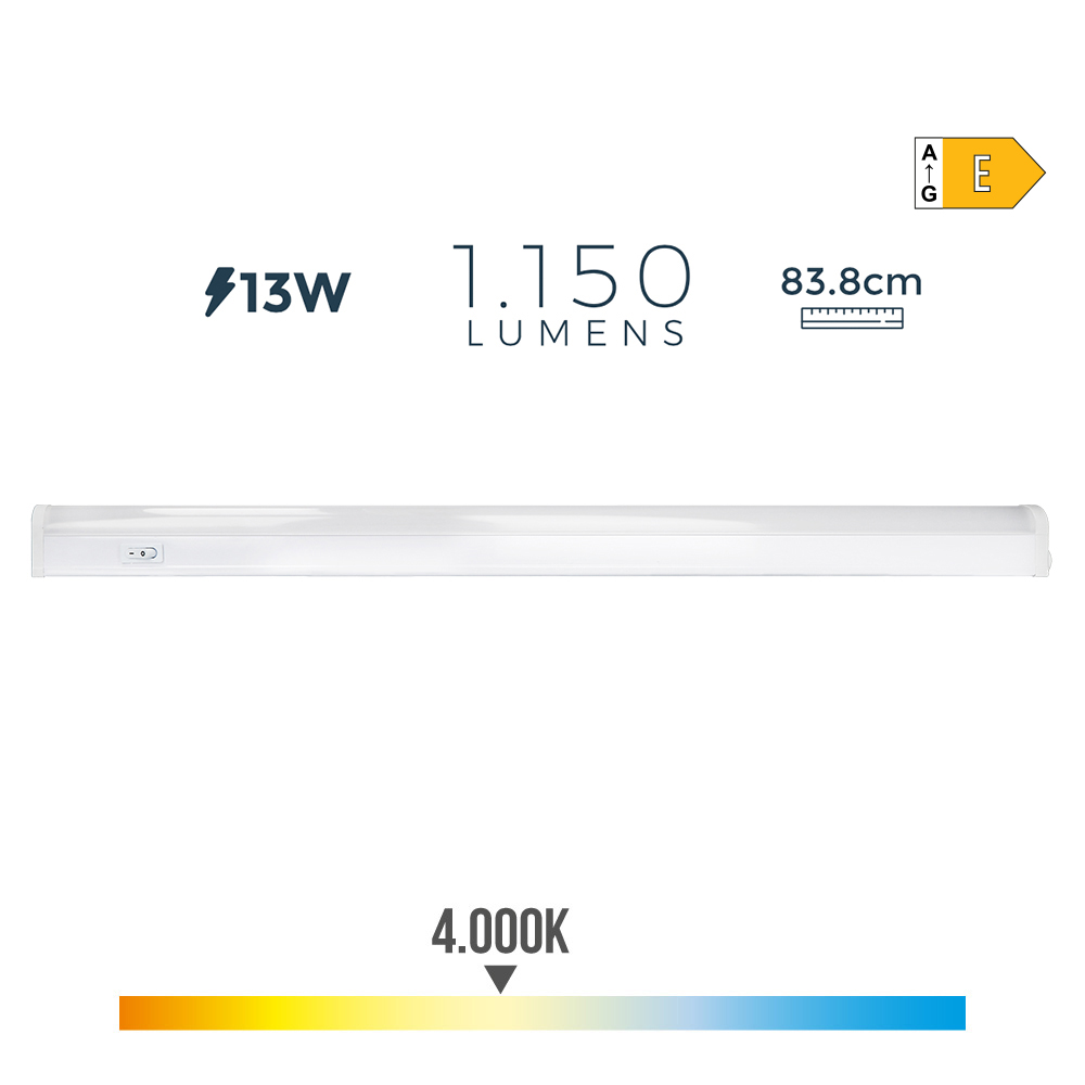REGLETA LED 13 W 1150 lm 4000 K LUZ DIA 83.8 x 2.2 x 3.6 cm