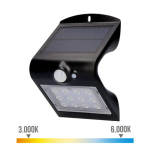 APLIQUE SOLAR 1,5W 220lm RECARGABLE. SENSOR DE PRESENCIA (2-6m) COLOR NEGRO 9,6x7,3x14cm EDM