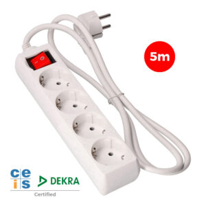 PROLONGADOR CON 4 TOMAS 2P+T, 16 A 250 V DE CABLE H05VV-F 3G + INTERRUPTOR LUMINOSO 5 m.