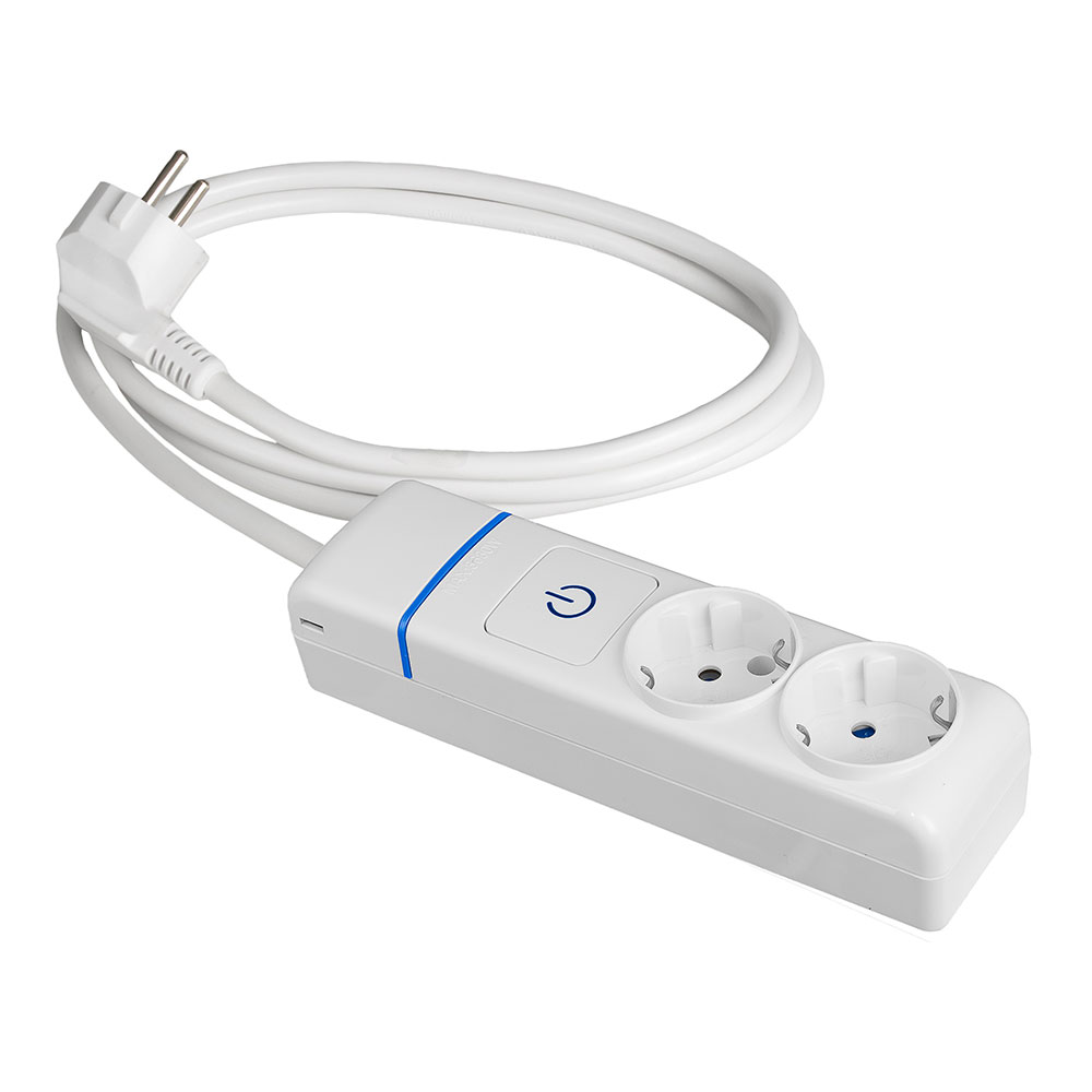 PROLONGADOR CON 2 TOMAS 2P+T, 16A 250V CON INTERRUPTOR LUMINOSO, CABLE 1, 5 m.
