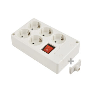 BASE MULTIPLE 5 TOMAS T/TL 10/16 A 250 V BLANCO + INTERRUPTOR LUMINOSO