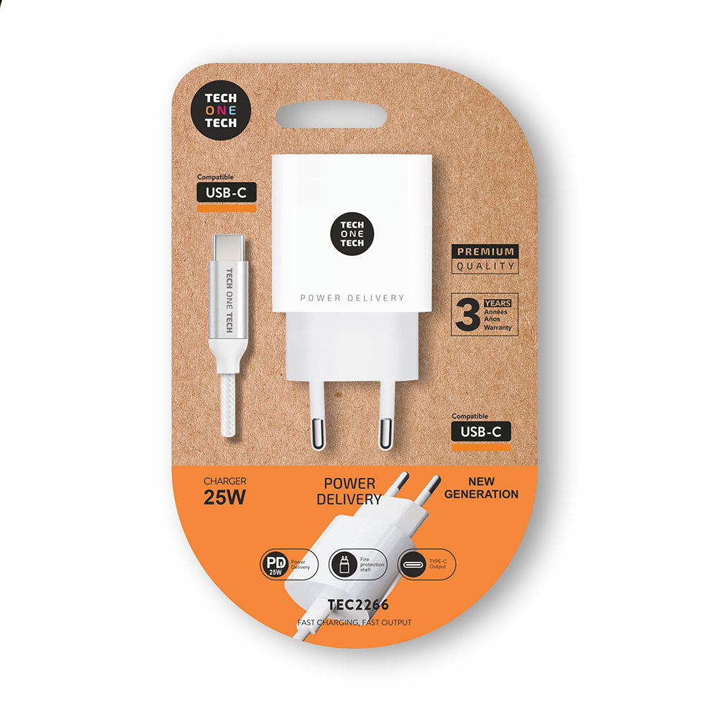 CARGADOR 25 W ULTRARRÁPIDO PD + CABLE USB-C BLANCO