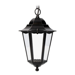 FAROL DE ALUMINIO Y CRISTAL PARA TECHO COLOR NEGRO MODELO MARSELLA